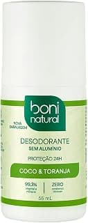 BONI NATURAL - Desodorante Roll-On sem Alumínio, Natural, Vegetal e Vegano, Coco e Toranja, 55ml