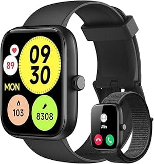 Smartwatch Relógio Inteligente, Tela HD de 1,83" Relógio Fitness com Alexa, 120 Esportes, Frequência Cardíaca e Monitoramento do Sono, IP68 à rova d'água, Compatível com Android iOS, 2 Pulseiras Preto