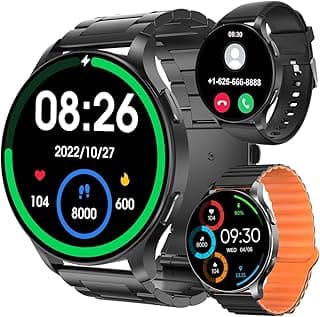 Smartwatch com Tela Full Touch 1.45", IP68, Compatível com iOS e Android, 120+ Modos Esportivos e Recebimento de Notificações, Faz e Recebe Ligações, Assistente de Voz, Unissex, 3 Pulseiras (Preto)