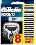 Gillette Mach3 Carbono Carga para Aparelho de Barbear com Carvão 8 Unidades