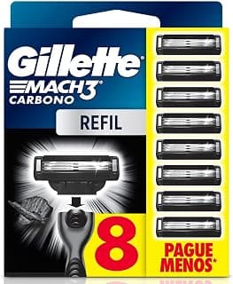 Gillette Mach3 Carbono Carga para Aparelho de Barbear com Carvão 8 Unidades