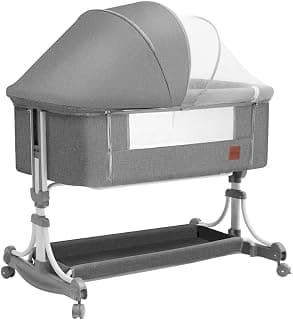 PIPDIP Berço De Balanço Para Bebês, Colchão, Mosquiteiro, Cesto de Armazenamento, Suporta até 50kg, Ergonômico, Tubo De Ferro, Fibra De Poliéster, Cinza. | Portátil Co-Bed