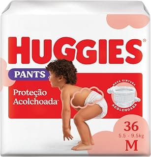 Fralda Pants Huggies Proteção Acolchoada Tamanho M 36 unidades – Nova fralda Supreme Care estilo roupinha, que veste como shortinho e com cintura acolchoada super macia que previne marquinhas, fácil de colocar e tirar (embalagem pode variar)