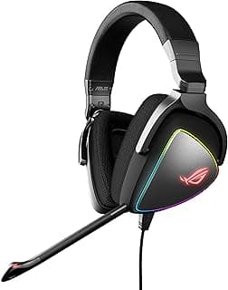ASUS Fone de ouvido para jogos ROG DELTA | Fone de ouvido com microfone e ESS Quad-DAC de alta resolução | Fones de ouvido para jogos compatíveis com PC, Mac, PS4, Xbox One | Iluminação RGB Aura Sync,