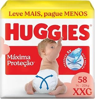 Fralda Descartável Huggies Máxima Proteção Tamanho XXG 58 unidades – Fralda aberta com tecnologia Xtra-Flex, canais em X que se adaptam aos movimentos e máxima proteção sem fralda caída